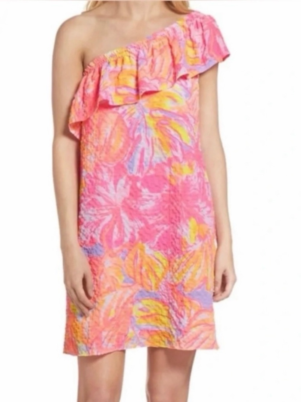 Lilly Pulitzer Emmeline One-Shoulder Dress Sun Splashed L